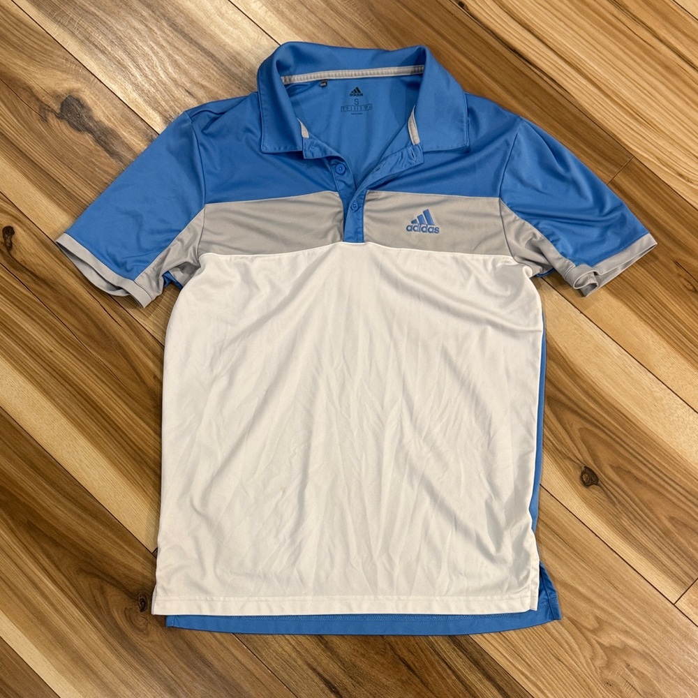 Adidas Light Blue and Beige Polo
